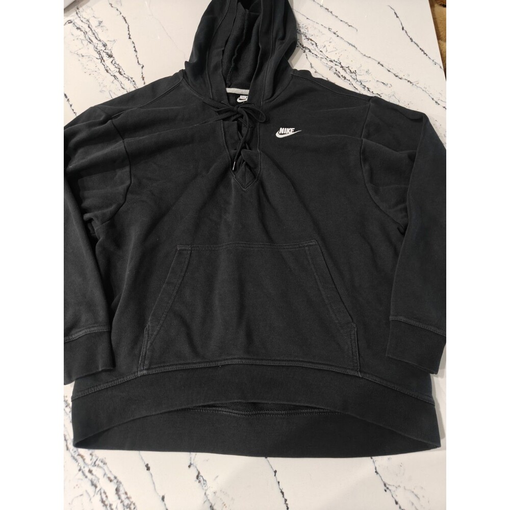 Nike Hoodie Women S Small Black NSW Club Lace Up Sweatshirt Long Sleeve Athletic